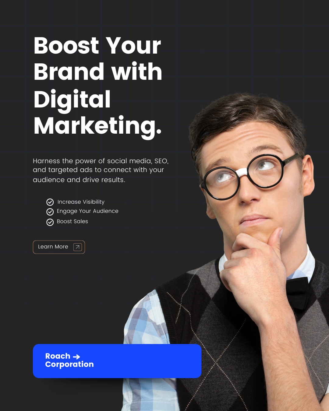 a banner in which a man think about digital marketing