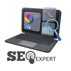 showing a laptop with its chart and bar graphs and a search bar