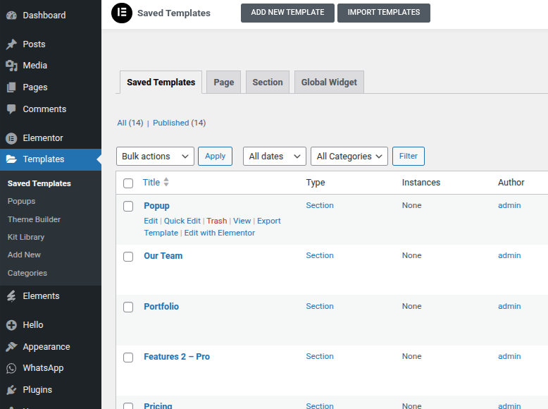 a photo of the saved template of a website