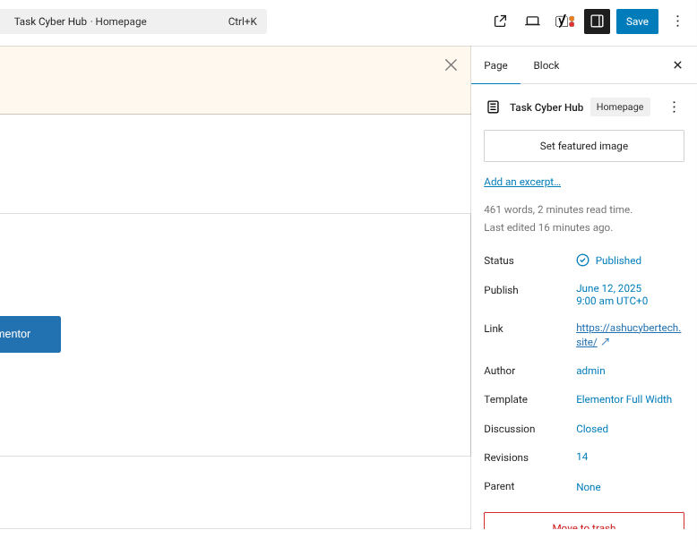 an edit page of a working website